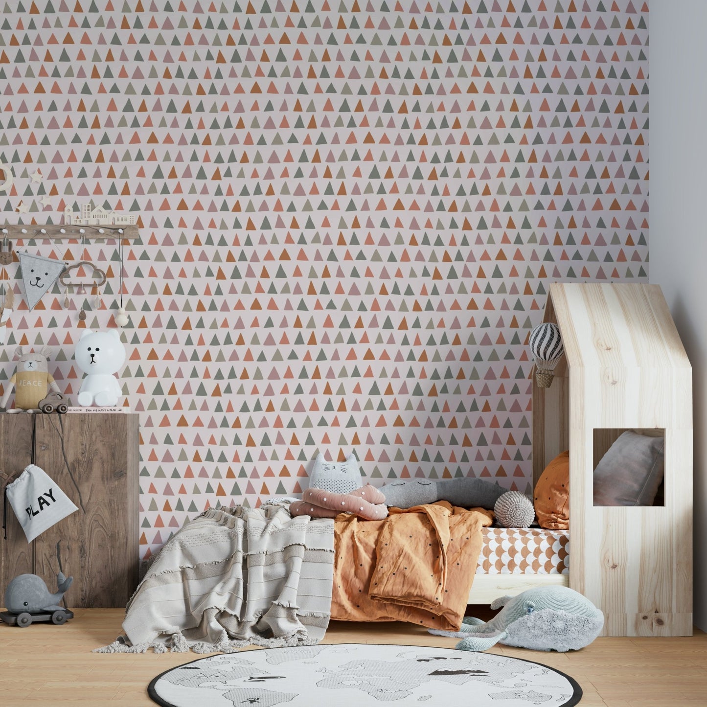 Cozy geometric wallpaper with muted woodland tones.

