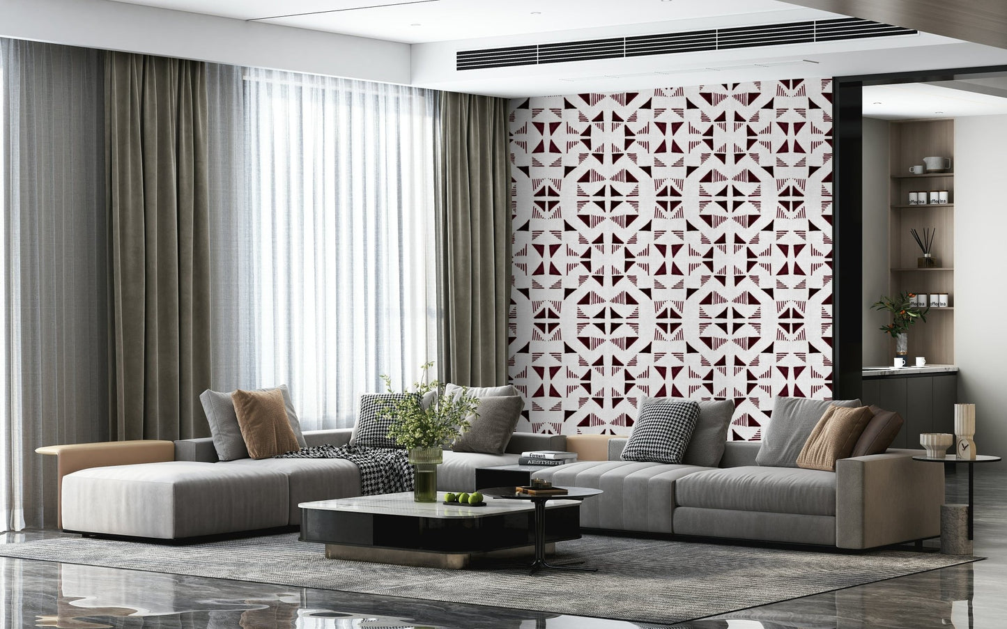 Triangles Composition Burgundy Wallpaper⁠