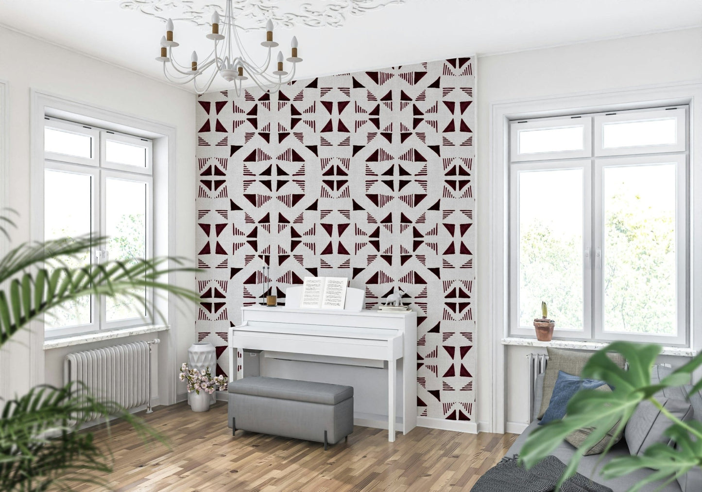 Triangles Composition Burgundy Wallpaper⁠