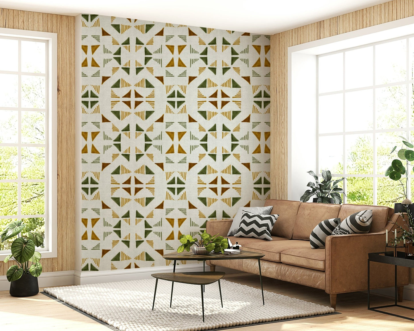 Abstract triangle design wallpaper inspired by leaves, forest textures, and natural geometry.