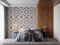 Triangles wallpaper in warm neutral shades with layered geometric patterns.