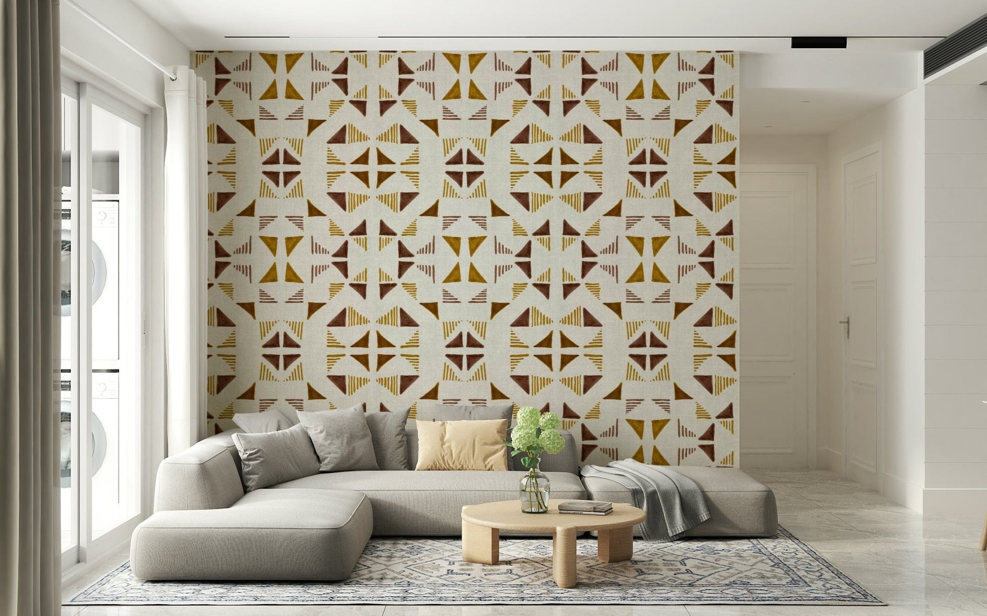 Triangles design wallpaper inspired by natural warmth and mid-century modern aesthetics.