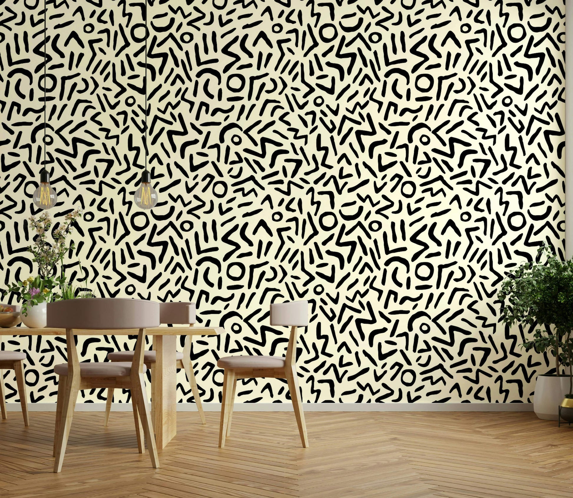 Minimalist monochrome tribal motif wallpaper for walls
