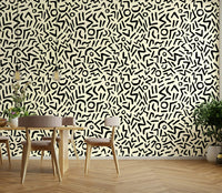 Minimalist monochrome tribal motif wallpaper for walls

