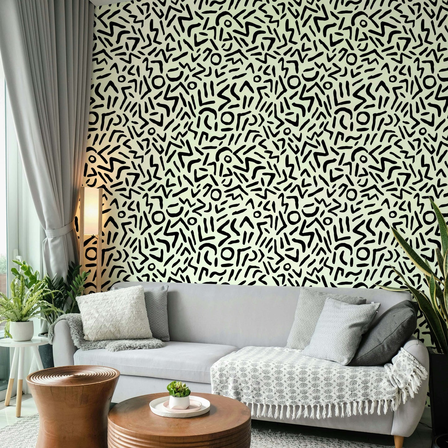 Abstract tribal line art wallpaper with retro vibes
