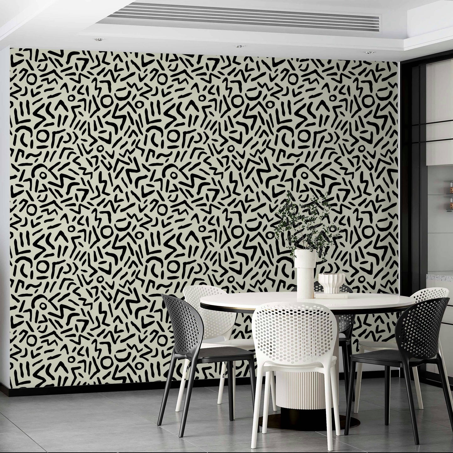 Unique hand drawn geometric shapes accent wallpaper
