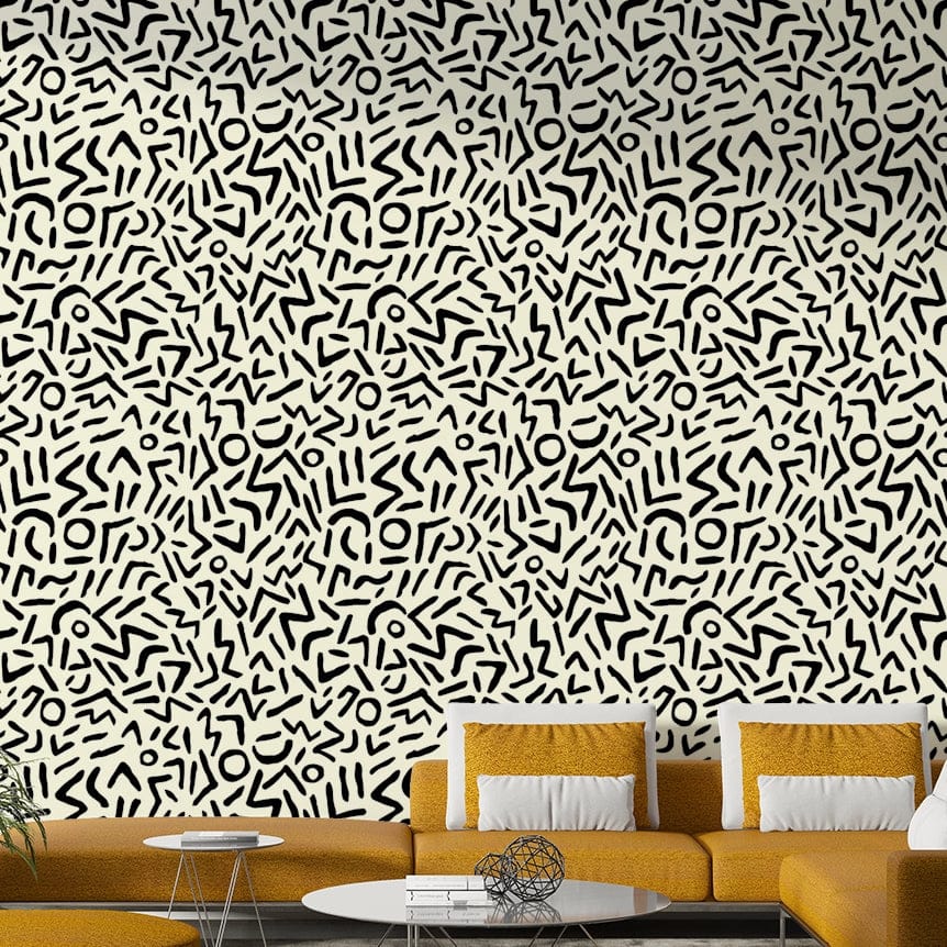 Modern tribal doodle pattern wallpaper for living room
