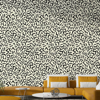 Modern tribal doodle pattern wallpaper for living room
