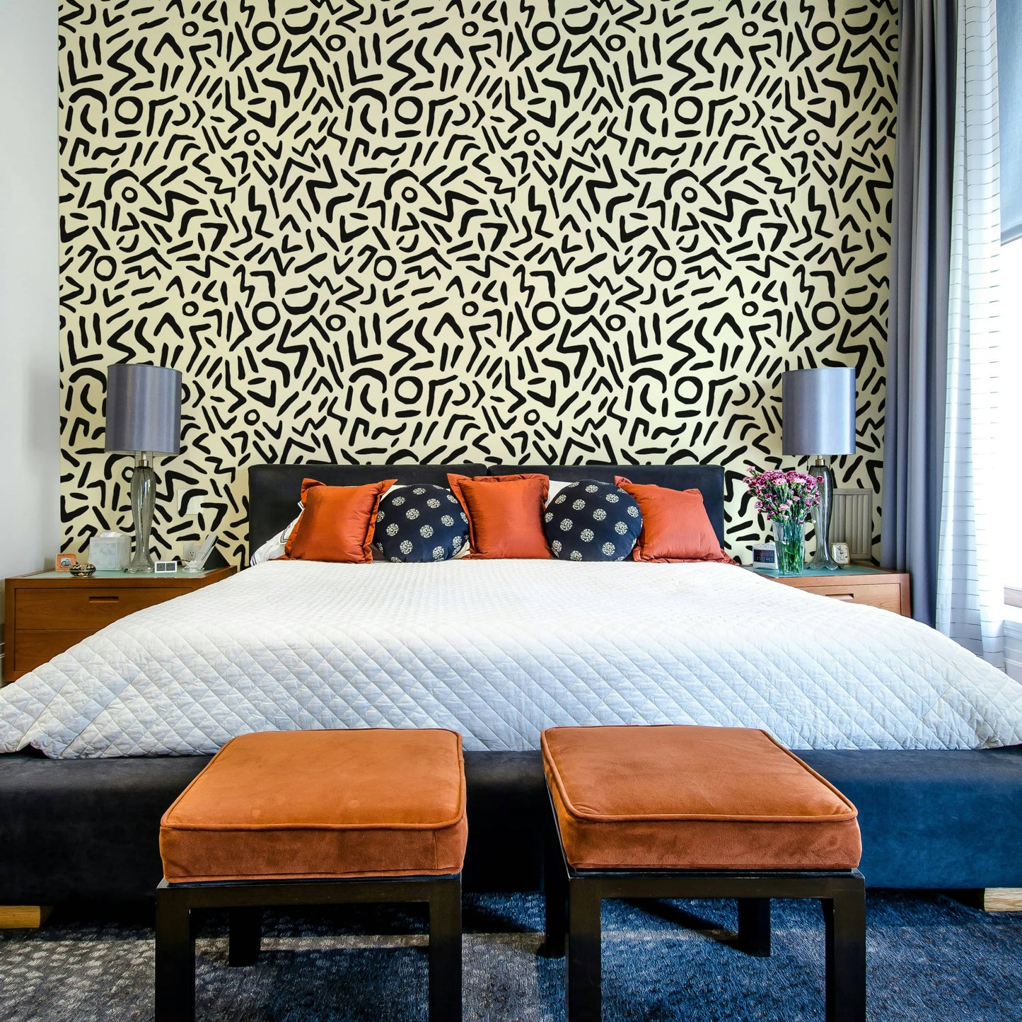 Graphic black and beige abstract art deco wallpaper
