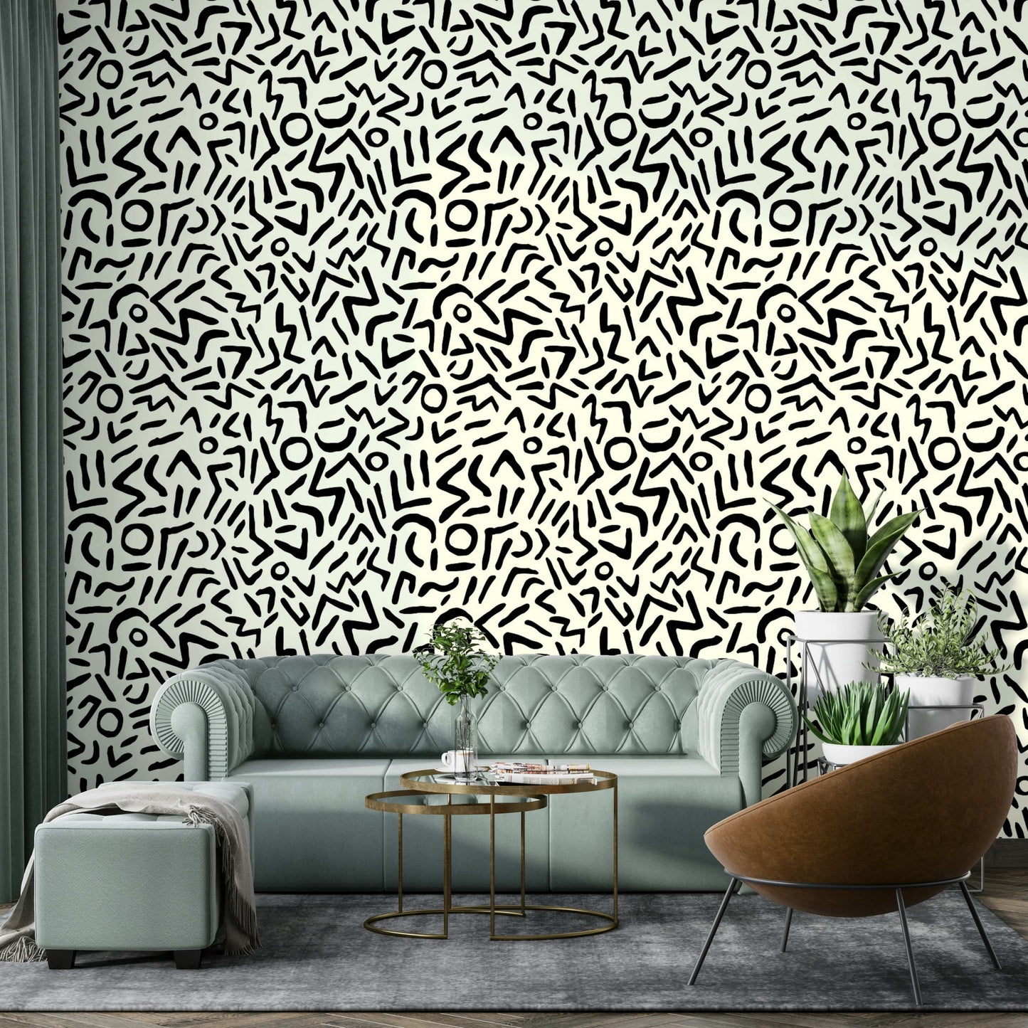 Art deco inspired abstract pattern wallpaper in black
