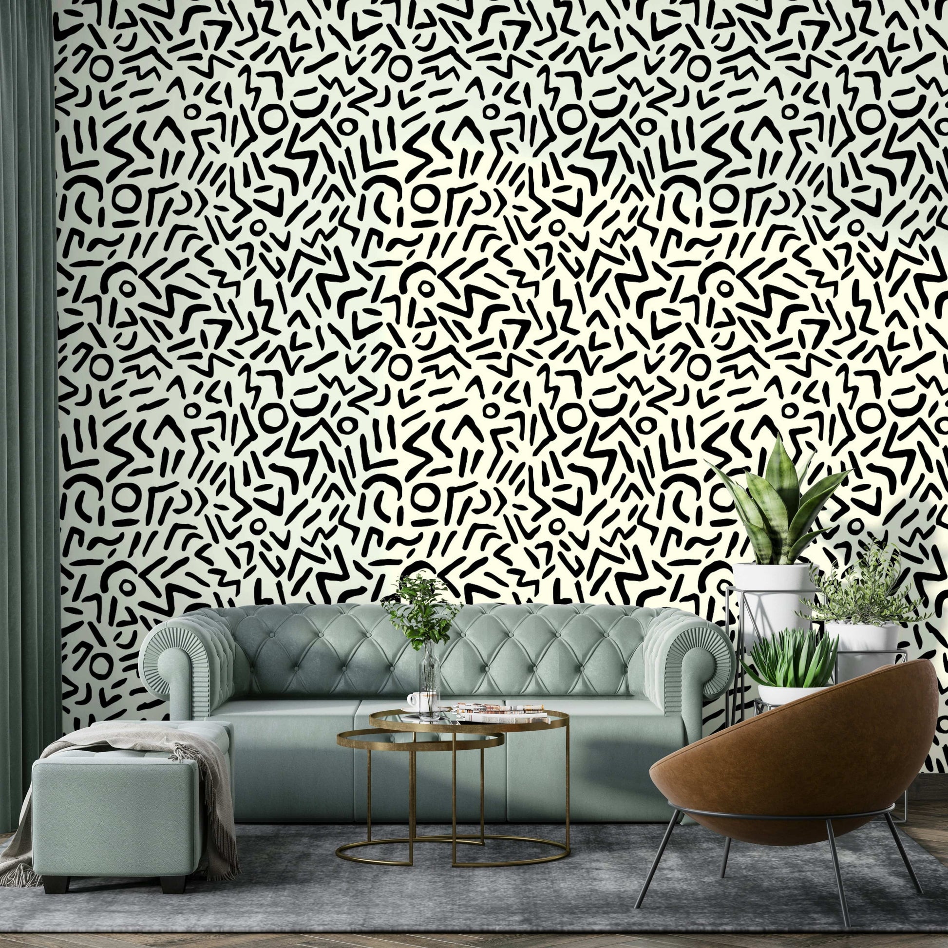 Art deco inspired abstract pattern wallpaper in black
