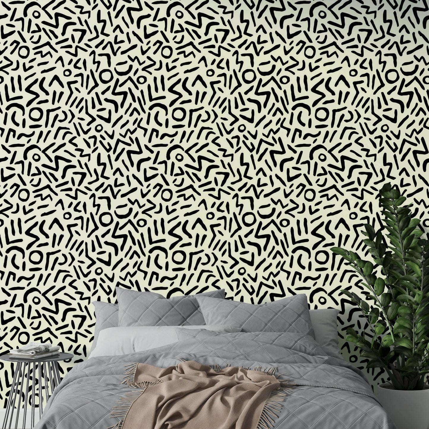 Whimsical hand drawn lines and circles print wallpaper
