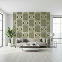 Khaki chevron and triangle design, Tribal Herbs Motif, accent wallpaper.