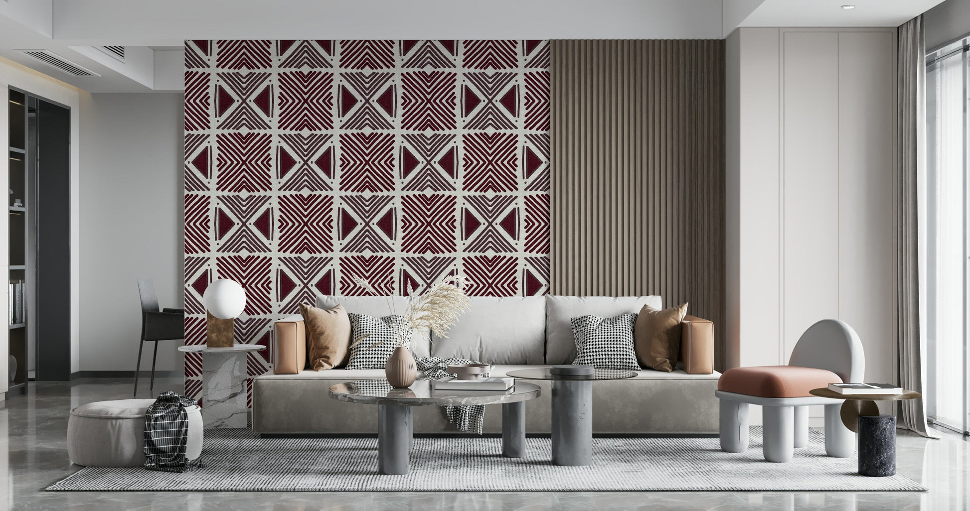 Tribal Wine Motif wall mural intense, beautiful, hand-drawn geometric design.
