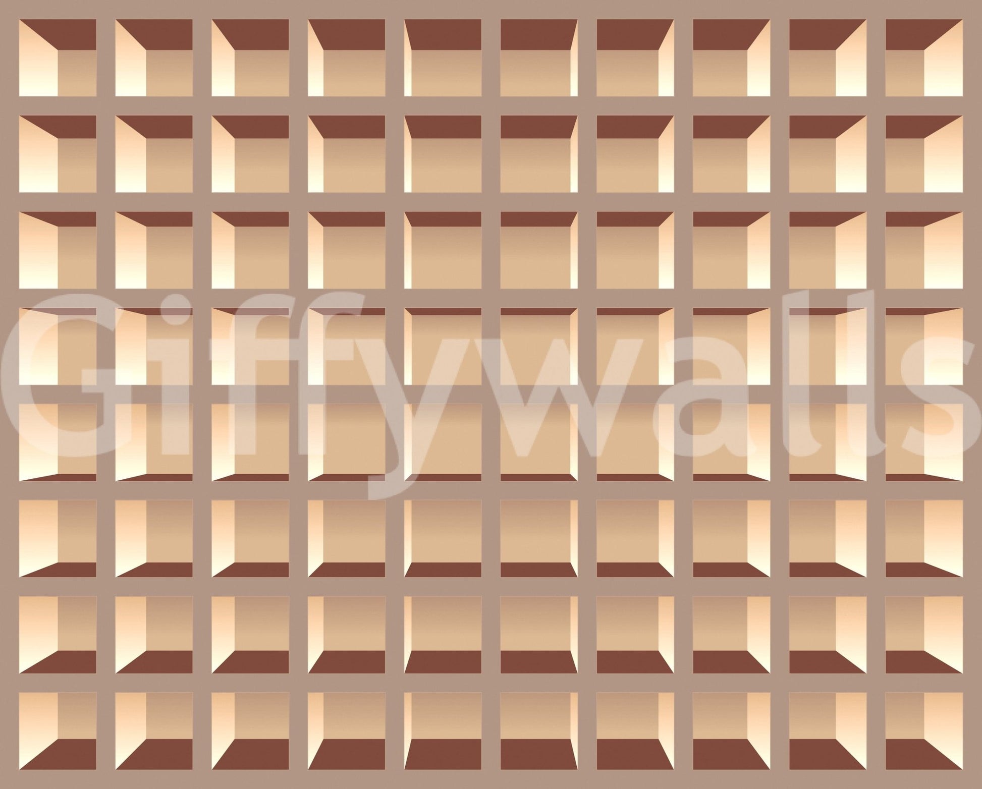 Neutral library bookcase mural for bedroom corner, soft beige tones
