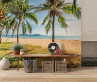 Palm beach wall mural complements study nook tones