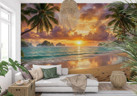 Coastal aesthetic wallpaper showcasing a tropical beach dawn for wall decor.
