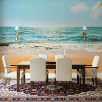 Tropical Escape aquatic blue wallpaper for walls.