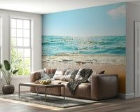 Sunny shore landscape Tropical Escape wallpaper for walls.
