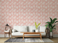 Leaf motif wallpaper above hallway console