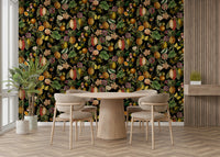 Close-up of Tropical Botanical Rhapsody mural with vibrant tropical foliage.

