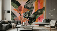 A calming foliage design wallpaper mural that defines a space.

