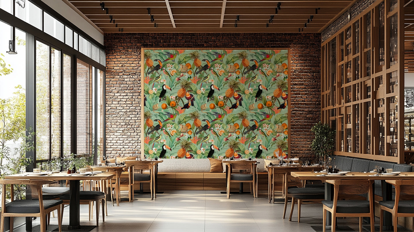 Nature-inspired wallpaper with rich colors and tropical elements

