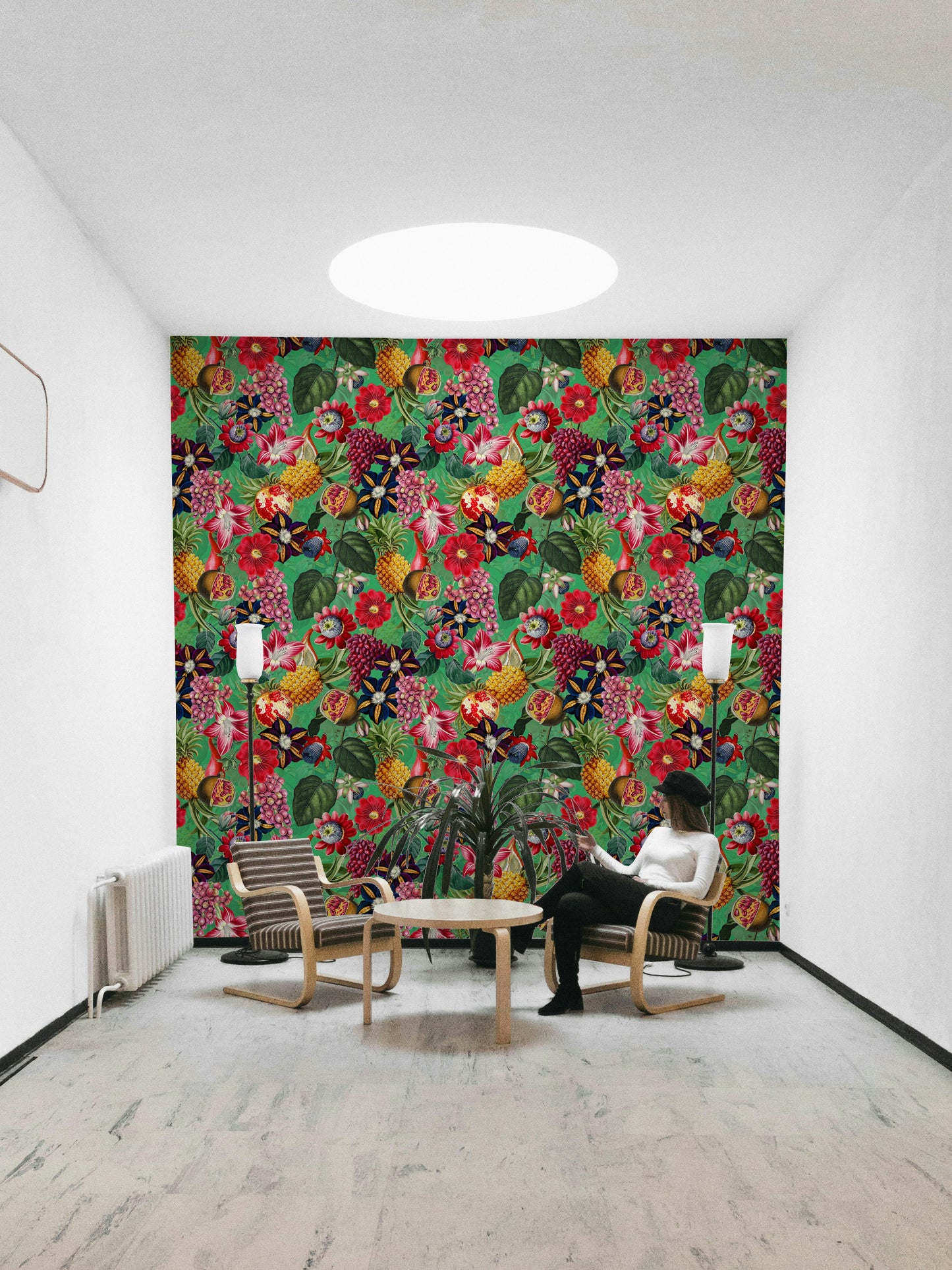Tropical Eden wallpaper creating a lush, nature-filled atmosphere

