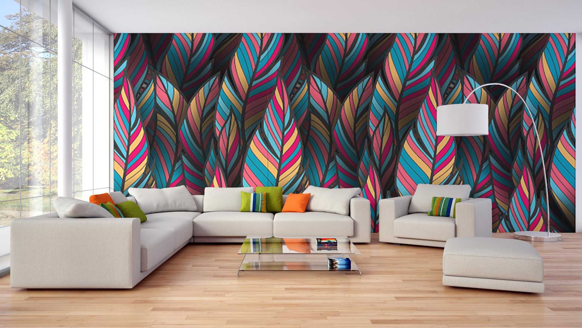 Tropical feather design adds elegance to any wall.