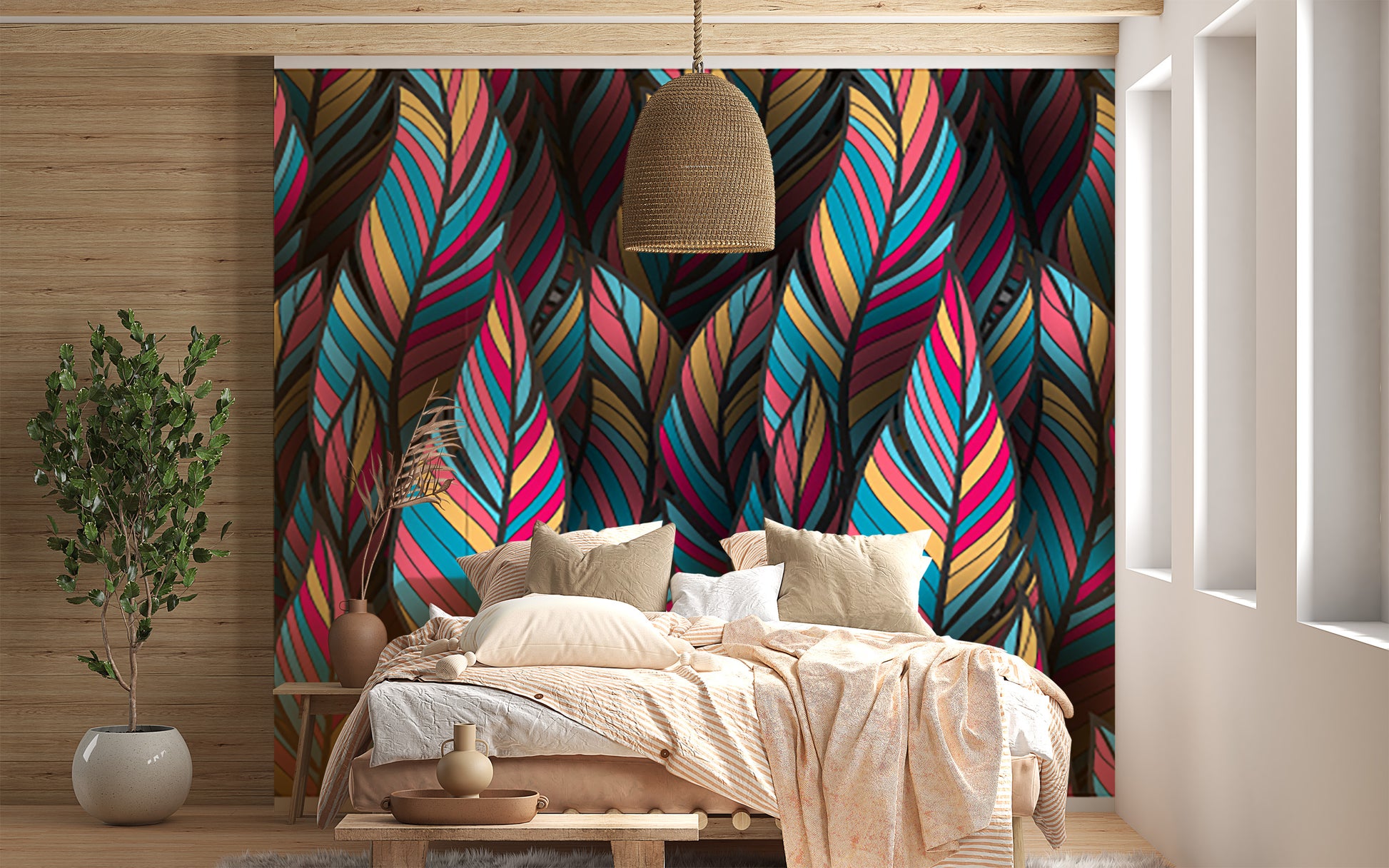 Stylish tropical feather mural for unique interiors