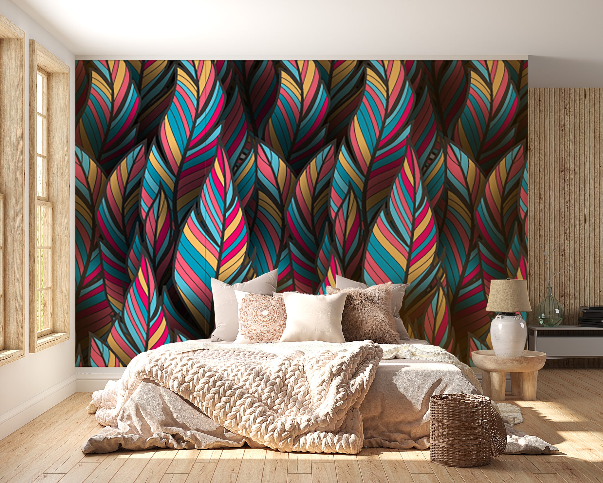 Fantasy wallpaper with tropical feather-inspired design.