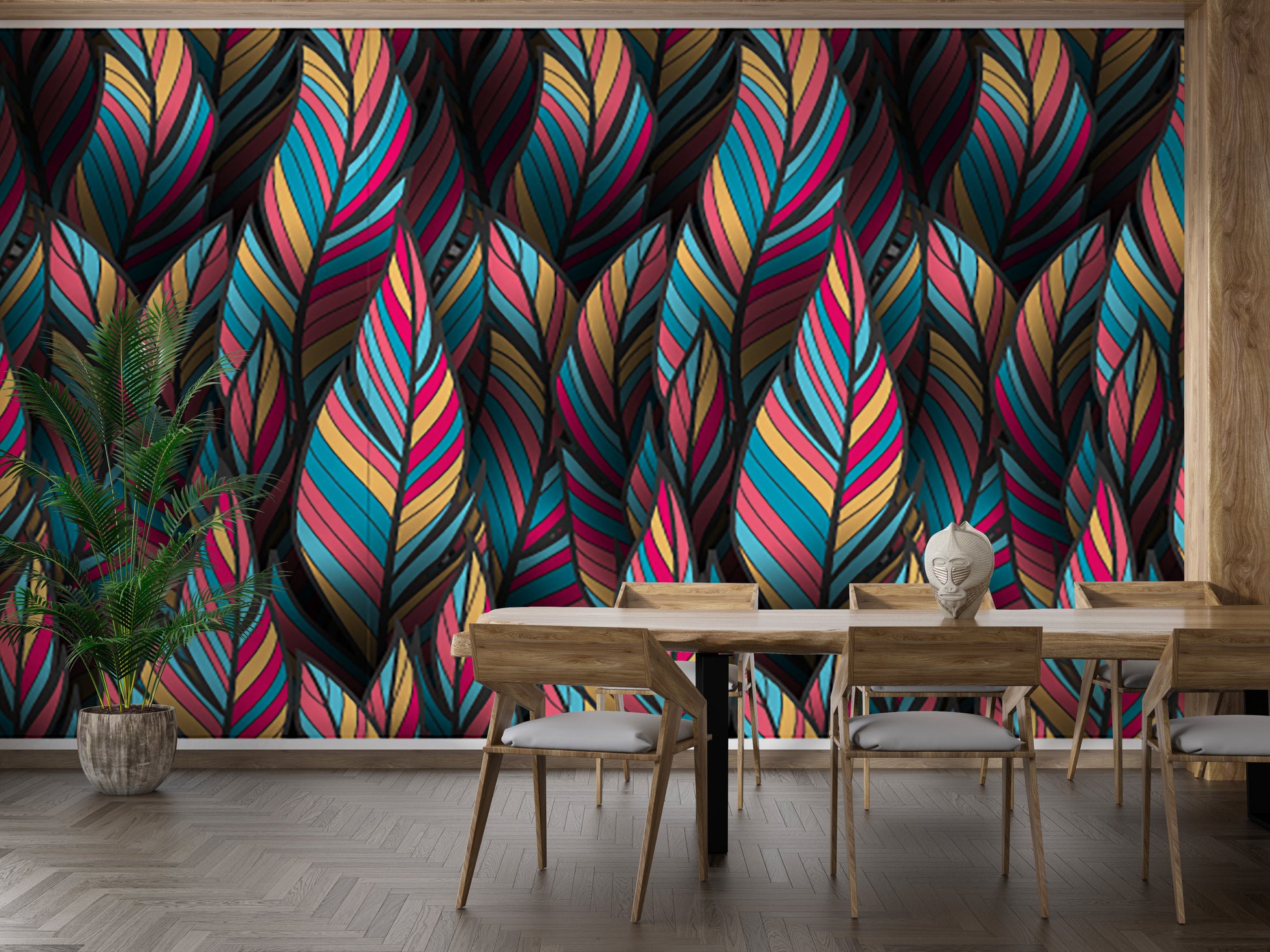 Elegant tropical feather wallpaper with vibrant hues