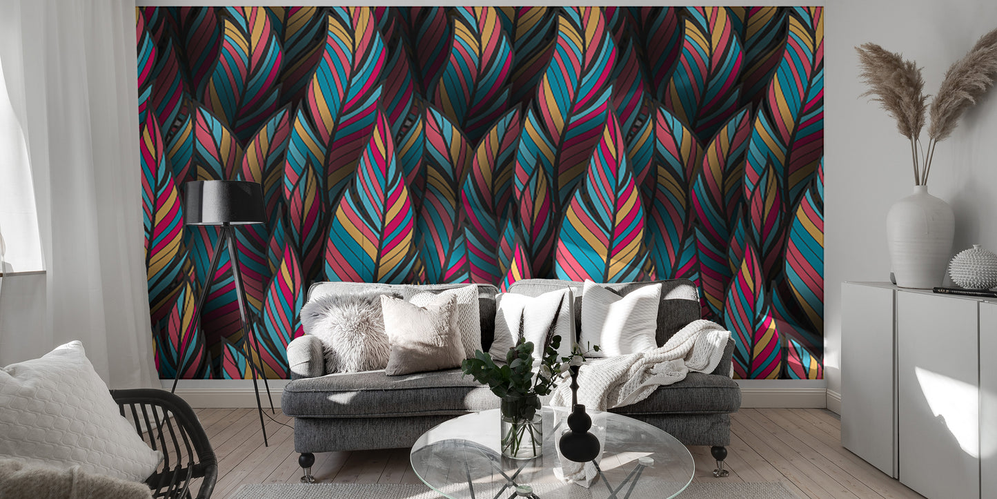Tropical feather wallpaper with a fantasy-inspired design.
