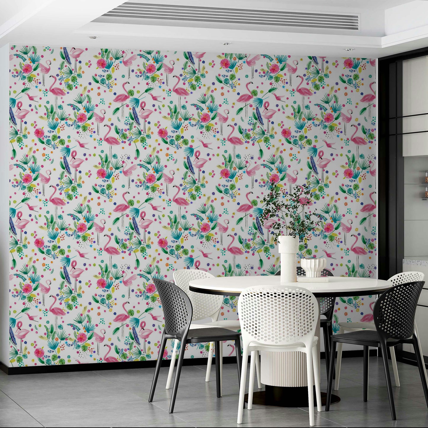 Tropical leaf and bird design for bold, exotic interiors.


