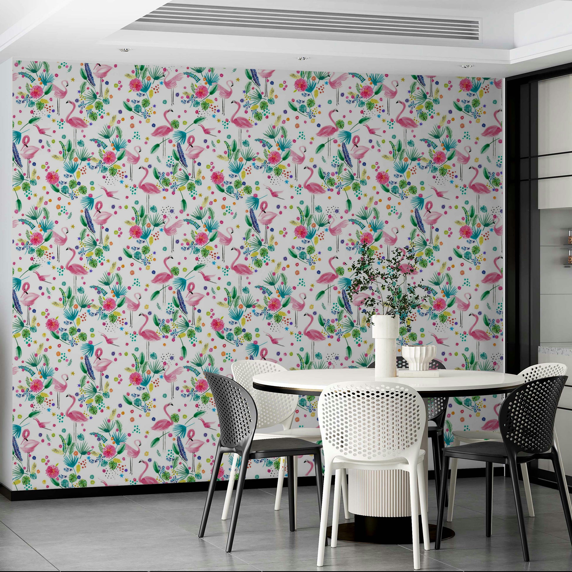 Tropical leaf and bird design for bold, exotic interiors.

