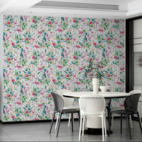 Tropical leaf and bird design for bold, exotic interiors.

