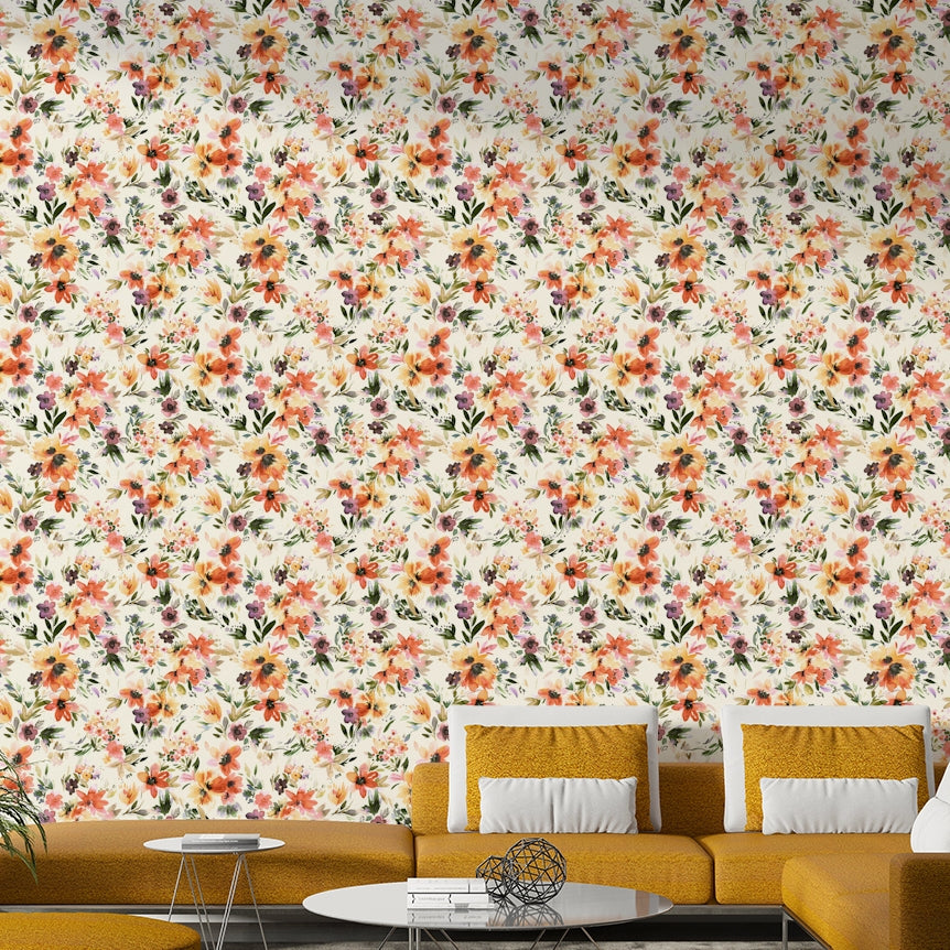 Exotic tropical flowers and foliage wallpaper design

