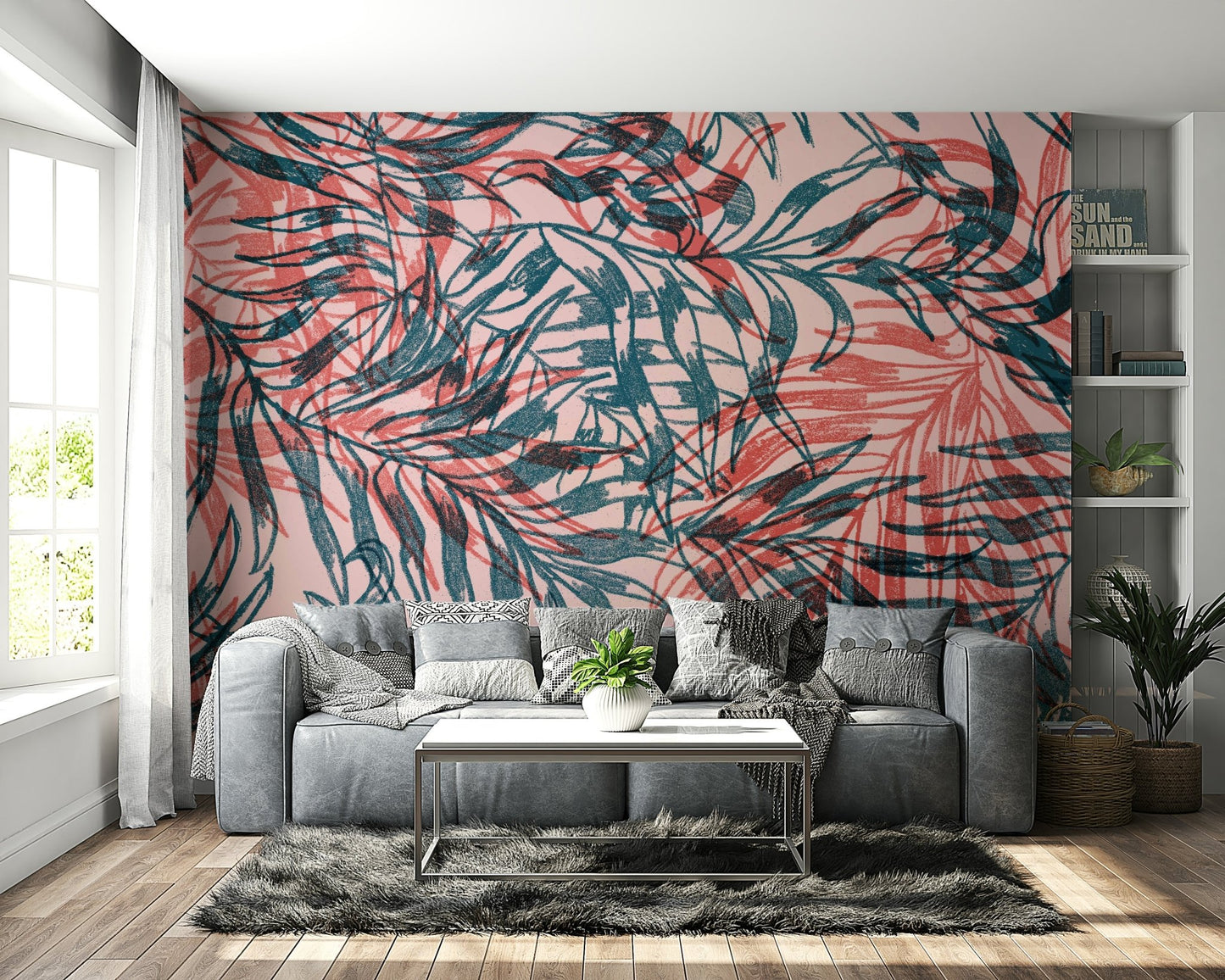 Contemporary leaf pattern mural wallpaper


