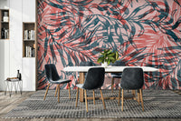 Artistic jungle-style wallpaper in bold tones


