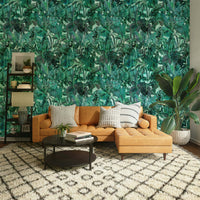 Green Wallpaper on a living room wall

