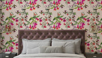 Hummingbird wallpaper with jungle florals

