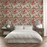 Hummingbird and floral tropical wall design

