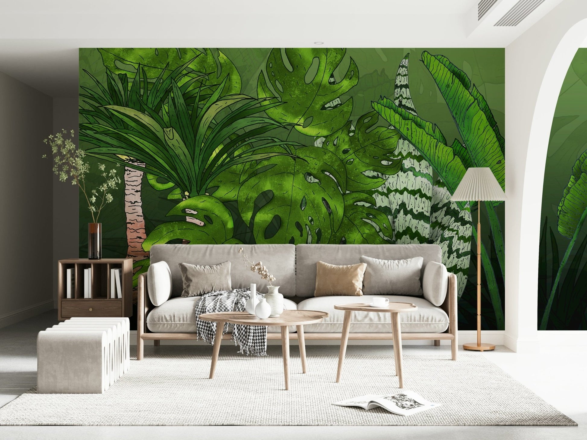Vibrant exotic foliage Tropical Jungle Garden wall decor element.
