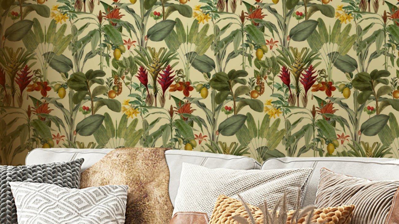 Tropical fruit and plant wallpaper design

