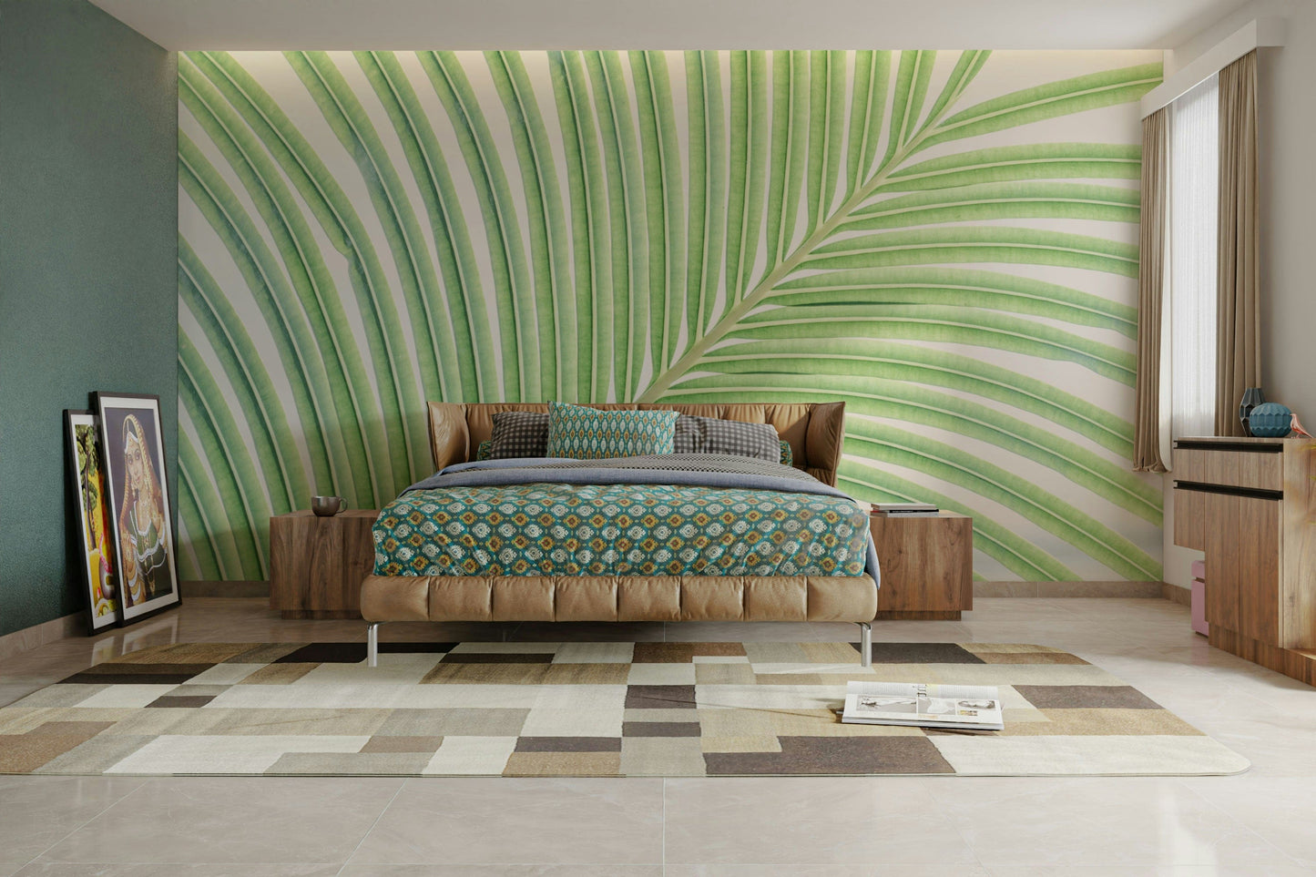 A high-angle view of the wall mural in a large space.

