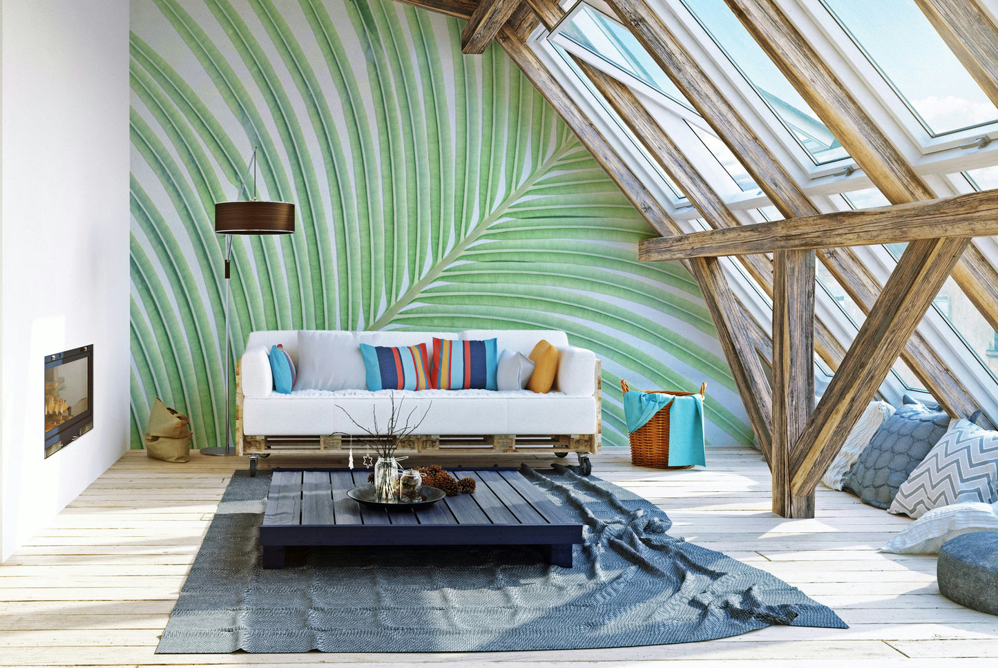 The peel and stick wallpaper on a smooth wall surface.

