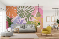 A graceful subtle leaf wall mural in rich, bold tones.

