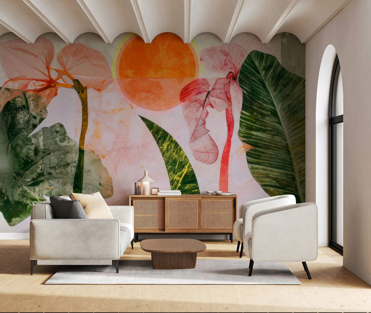 A contemplative flower design wallpaper mural for a feature wall.

