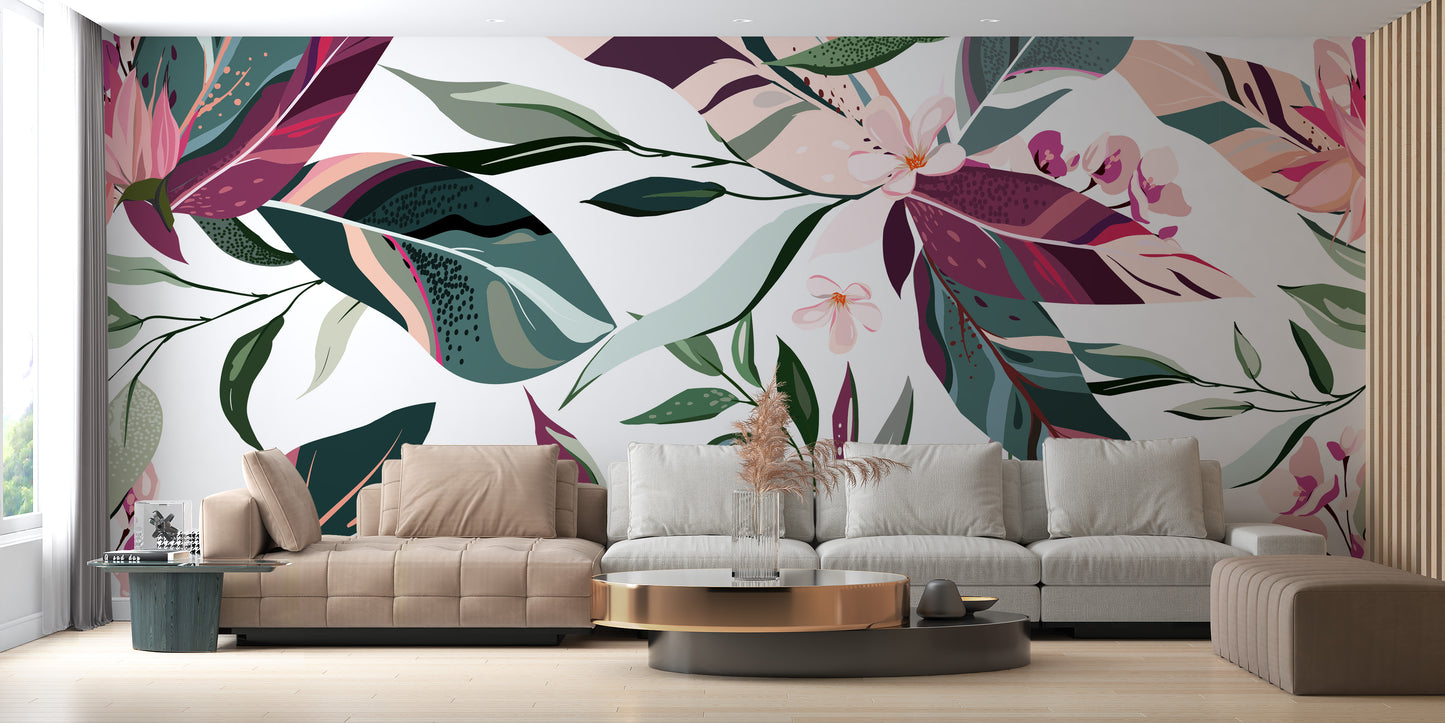 Tropical Leaflets wallpaper mural - Giffywalls