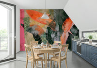 A beautiful lush foliage wallpaper mural with tropical leaves.

